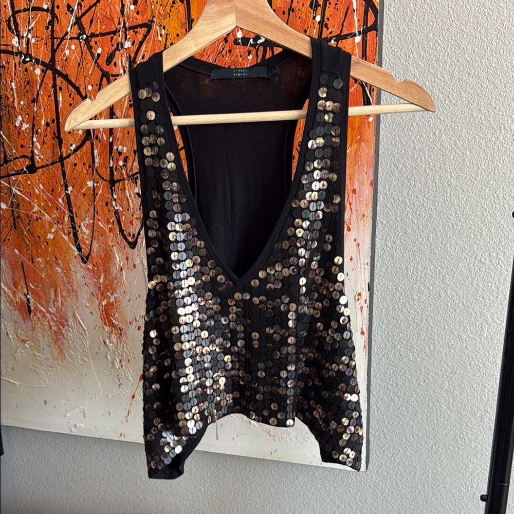 Brazilian brand Espaço Fashion Black Sequin Sleeveless Crop Top
